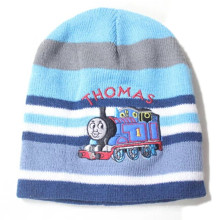 Children′s Striped Jacquard Cartoon Embroidered Knitted Custom Cuff Beanie Knit Cap